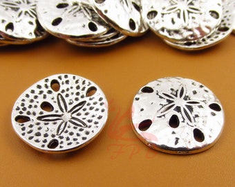 10 Sand Dollar Charms 18mm Wholesale Antiqued Silver Plated Beach Pendants SC0053808
