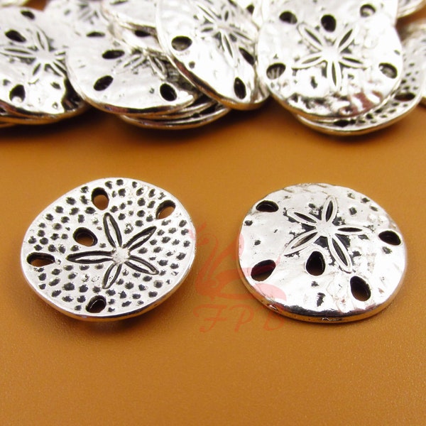 10 Sand Dollar Charms 18mm Wholesale Antiqued Silver Plated Beach Pendants SC0053808