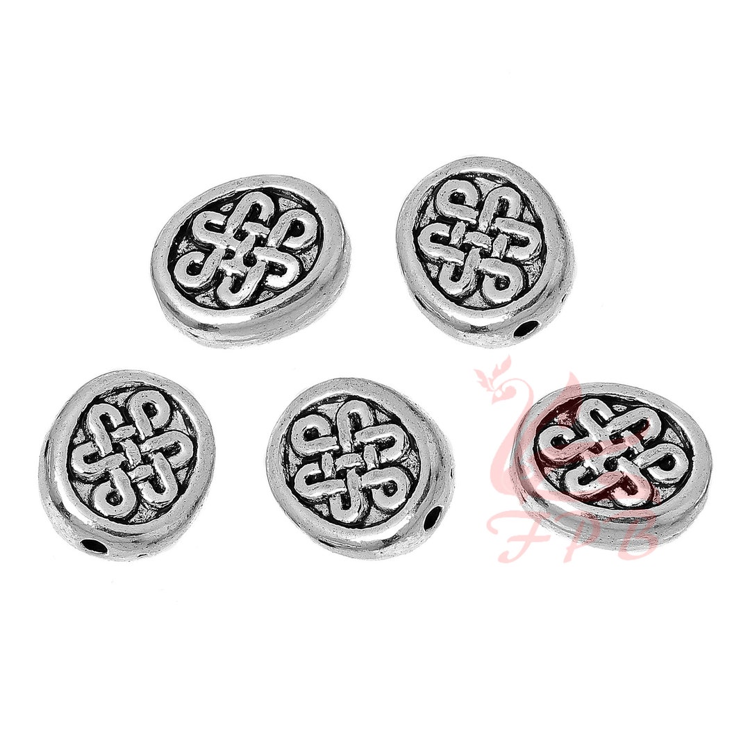 10 Celtic Knot Beads 12mm Wholesale Antiqued Silver Plated Oval Spacer
