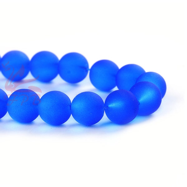 20 Blue Frosted 10mm Glass Beads - Wholesale Round Glass Beads For Jewelry Making GB0044986