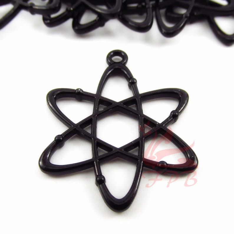 2 Atom Charms 33mm Wholesale Black Enamel Science Pendants EC0106839 image 1