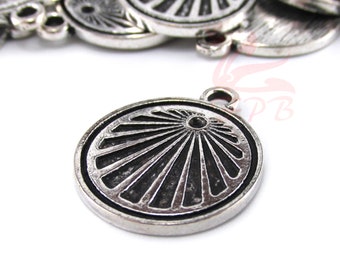 2 Sun Rays Charms 21mm Wholesale Antiqued Silver Plated Charms SC711868