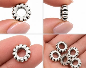 10 Large Hole European Beads 12mm Wholesale Antiqued Silver Plated European Spacer Beads EB0010532
