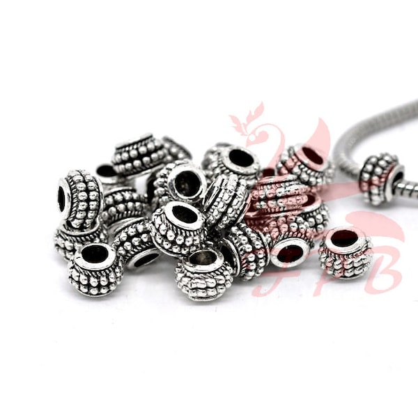 10 Large Hole Beads 9mm Wholesale Antiqued Silver Plated European Spacer Beads EB0012294