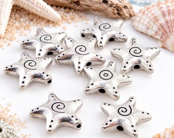 5 Starfish Spacer Beads 16mm Antiqued Silver Plated Ocean Beach Swirl Beads SB705496
