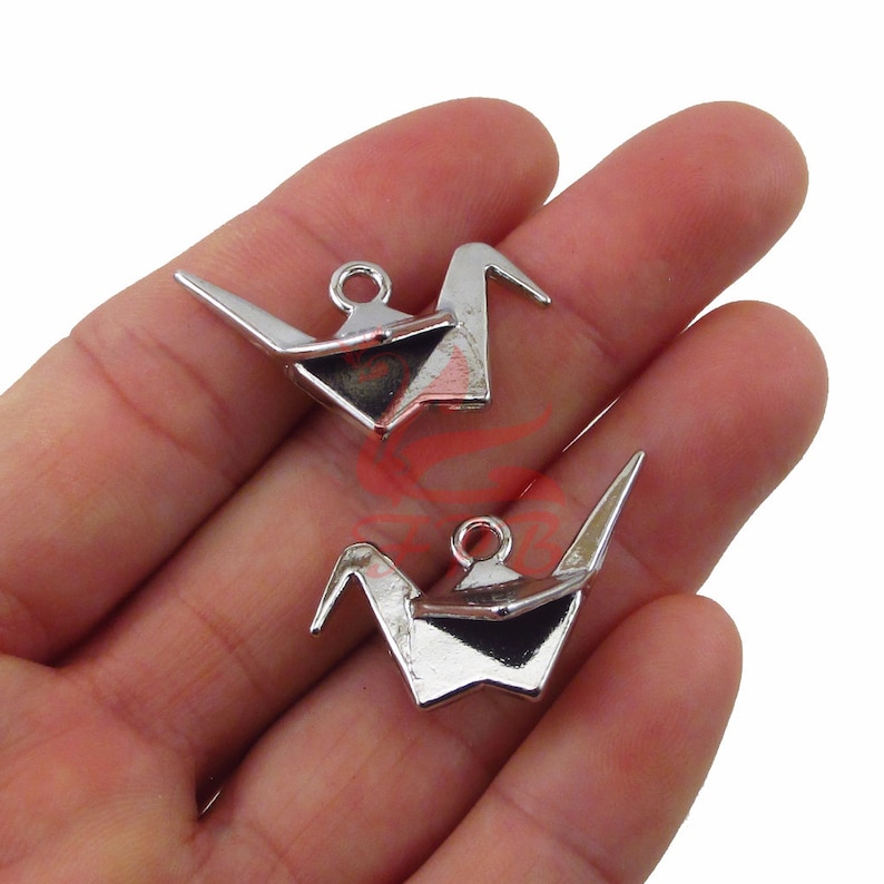 5 Origami Crane Charms 27mm Wholesale Gold Plated Paper Etsy