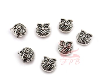 5 Eulen Perlen 11 mm Groß Antiqued Silver Plated Zwischenperlen SB0117687