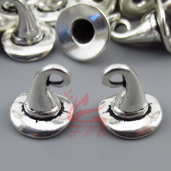 10 Wizard Hat Charms 12mm Wholesale Antiqued Silver Plated Witch Hat Pendants SC0028490