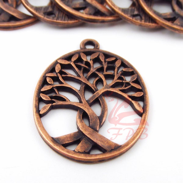 2 Tree Of Life Charms 31mm Antiqued Copper Tree Pendant For Jewelry Making CC0087708