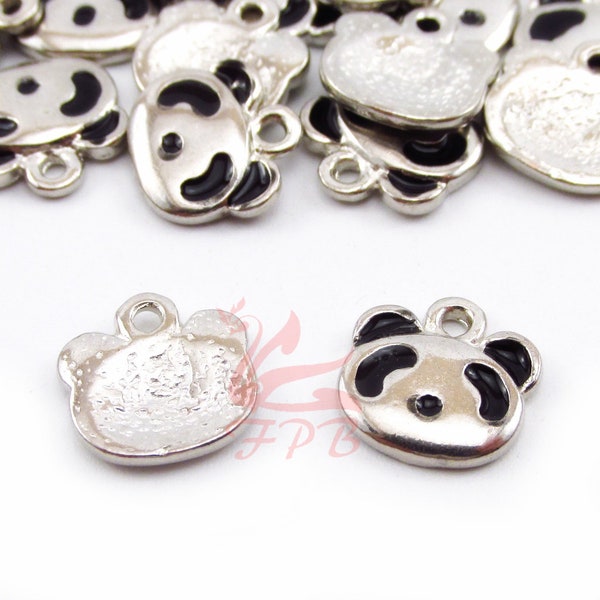 2 Panda Charms 10mm Wholesale Antiqued Silver Plated Animal Pendants SC0099631