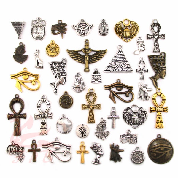 Egypt Charms 40 Pieces Set - Wholesale Antiqued Silver Plated Egyptian Charms Collection CC05202040