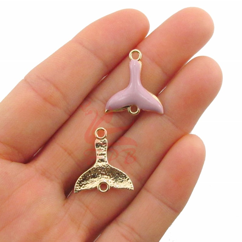 2 Mermaid Tail Charms 20mm Gray Enamel Gold Plated Pendants EC0112688