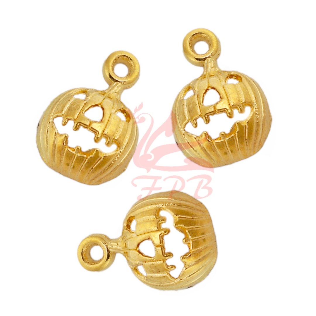 10 Pumpkin Jack O' Lantern Charms 16mm Wholesale Gold Plated Halloween ...