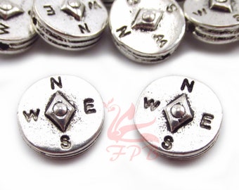 5 Compass Beads 12mm Wholesale Antiqued Silver Plated Spacer Beads SB0107119