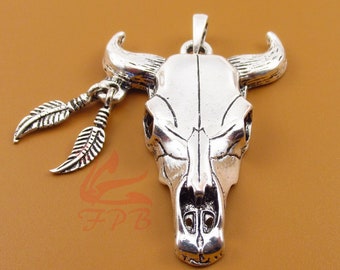 20Pcs Antique Silver Bull/Cow Head Charm Pendant for Necklace Jewelry Craft