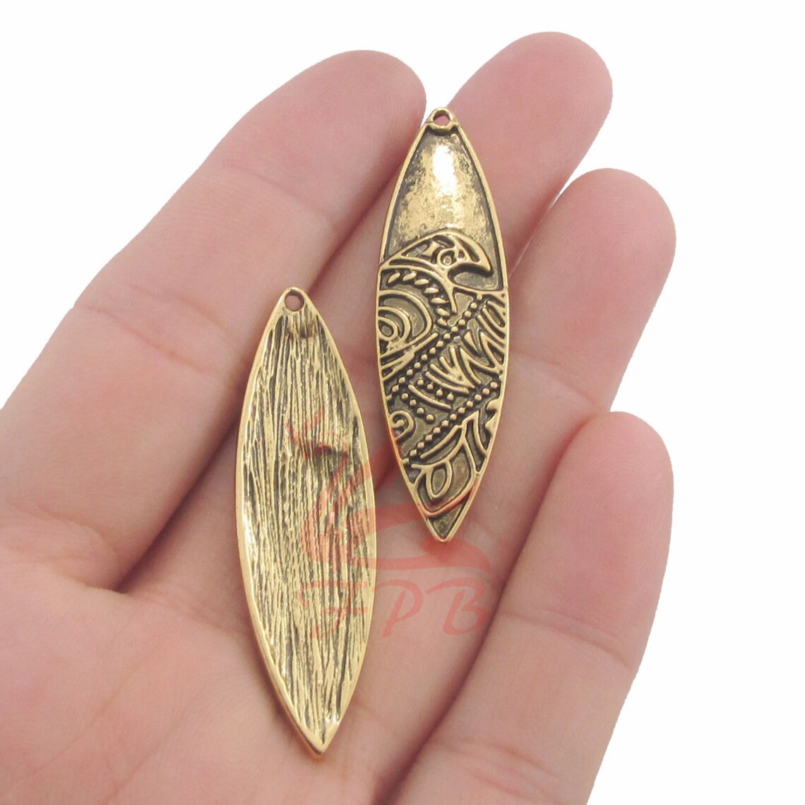 2 Surfboard Charms 42mm Antiqued Gold Plated Pendants Etsy