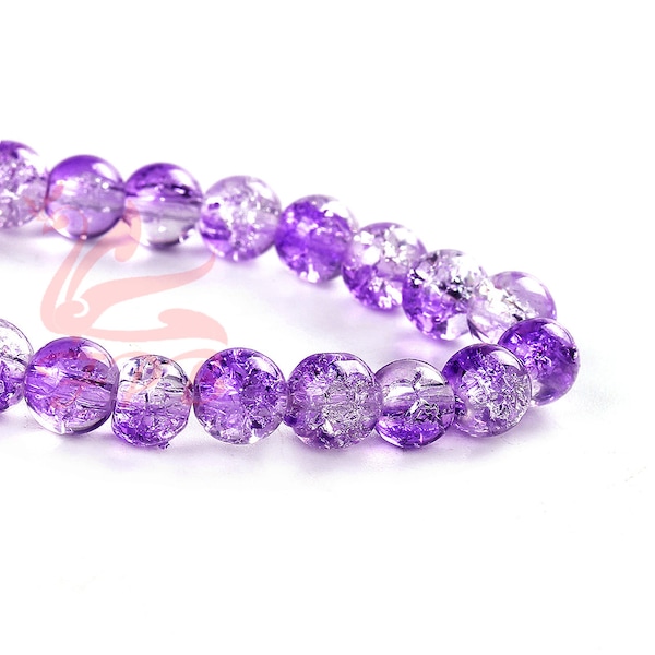 50 Purple Glass Beads 8mm - Wholesale Violet Crackle Beads For Jewelry Making GB0012222