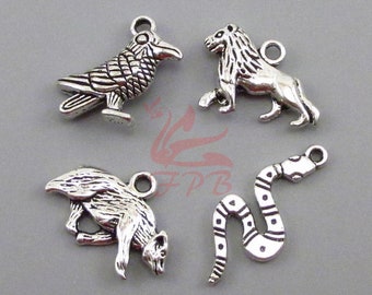 House Animal Charms 4 Pieces Set - Mixed Antiqued Silver Plated Charms Collection CC0010981