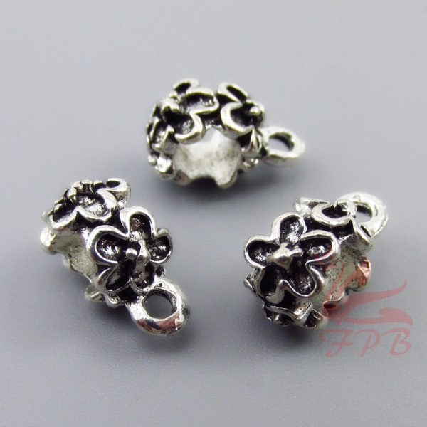 5 Large Hole Flower Bail 13mm Wholesale Antiqued Silver Plated European Floral Bail EB0104386