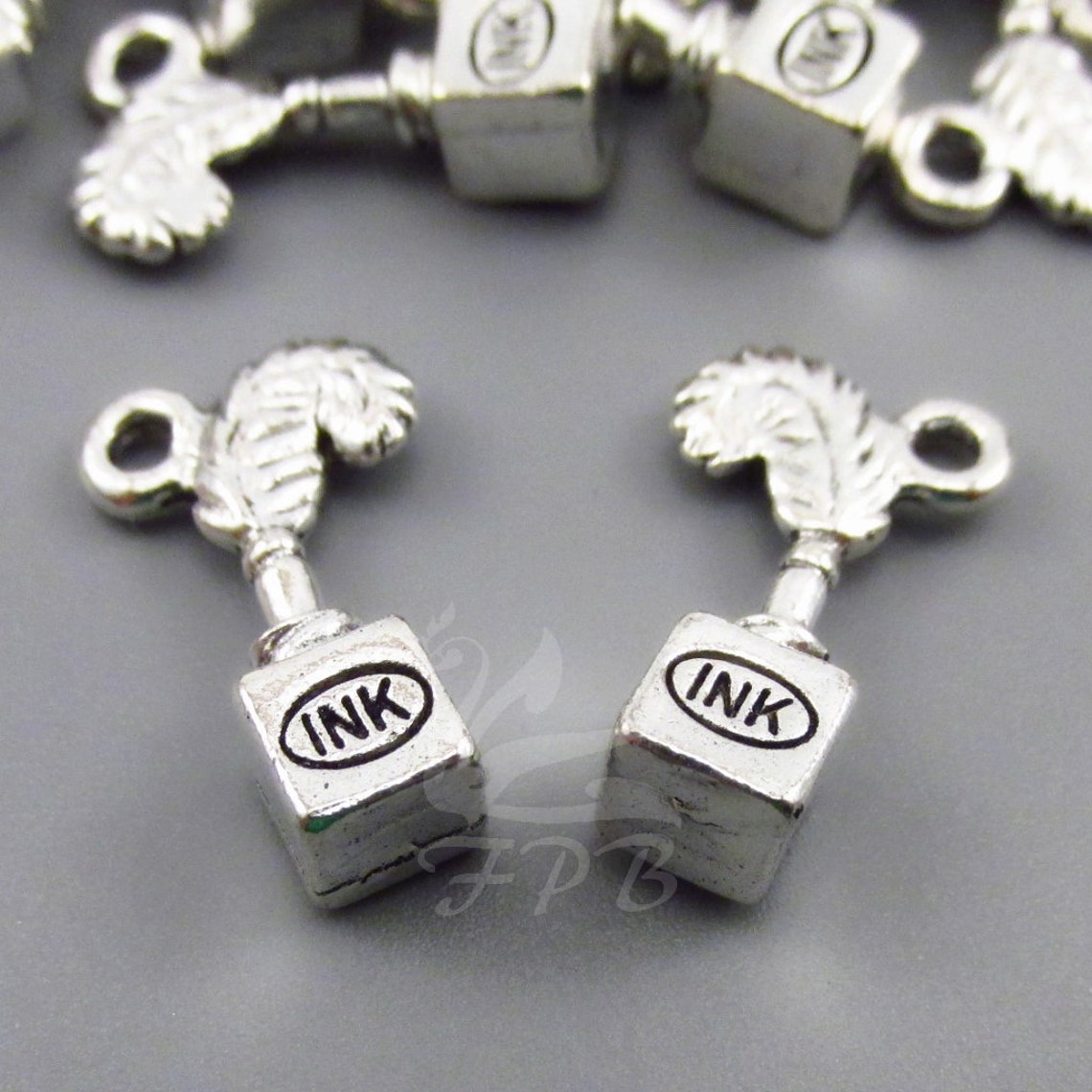 10 Ink and Quill Charms 20mm Antiqued Silver Plated Pendants SC0029882 ...