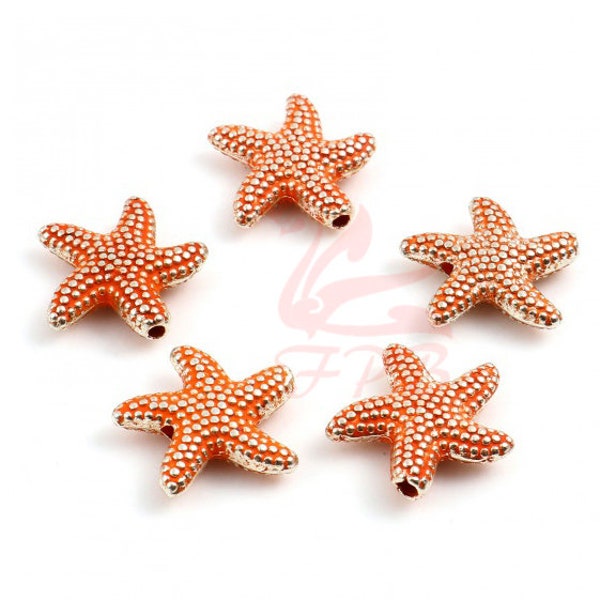 5 Starfish Spacer Beads 14mm Orange Enamel Ocean Beach Beads SB759740