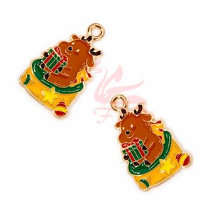 5 Moose Charms 23mm Christmas Gift Gold Plated Enamel Pendants EC941113