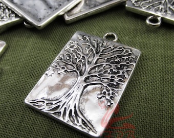 2 Tree Of Life Charms 32mm Wholesale Antiqued Silver Plated Pendants For Jewelry Making SC0051537