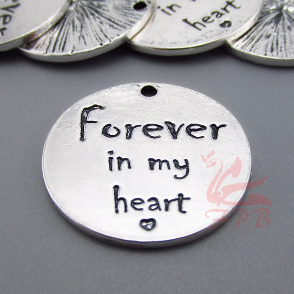 2 Forever In My Heart Charms 25mm Antiqued Silver Plated Message Pendants SC0088944