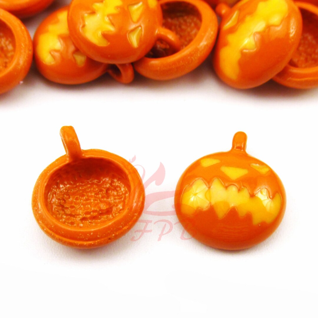 5 Pumpkin Jack O' Lantern Charms 13mm Wholesale Orange Enamel Pendants ...