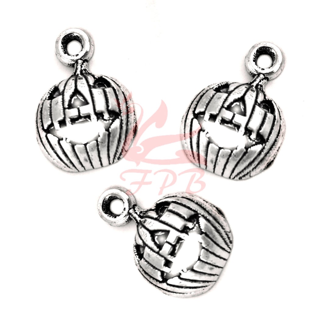 10 Pumpkin Jack O' Lantern Charms 16mm Wholesale Antiqued Silver Plated ...