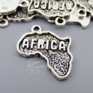 5 Africa Charms 24mm Wholesale Antiqued Silver Plated Continent Silhouette Pendants SC0078774