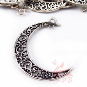 5 Crescent Moon Charms 41mm Wholesale Antiqued Silver Plated Connector Pendants SC0078511
