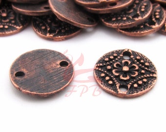 10 Mandala Flower Connectors 11mm Antiqued Copper Charms CC0135614