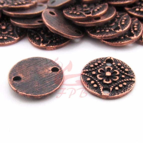 10 Mandala Flower Connectors 11mm Antiqued Copper Charms CC0135614