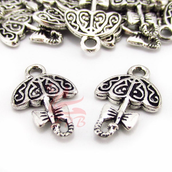 10 Parasol Umbrella Charms 19mm Wholesale Antiqued Silver Plated Pendants SC0108556