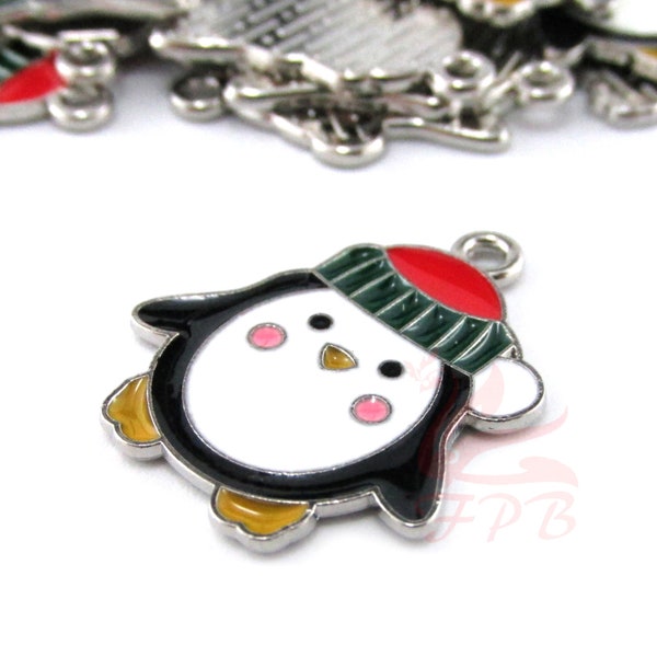 2 Penguin Charms 22mm Wholesale Christmas Silver Plated Pendants EC735649