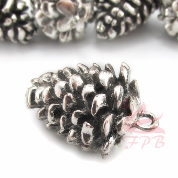 2 Pine Cone 34mm Antique Silver Plated Autumn Charm Pendants SC0105557