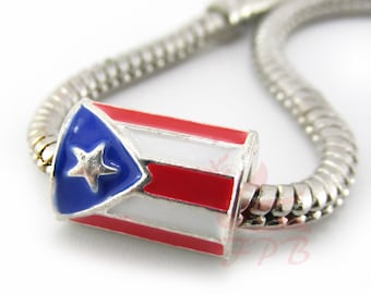 1 Puerto Rico Flag Bead 12mm Wholesale Large Hole European Bead EB0017445