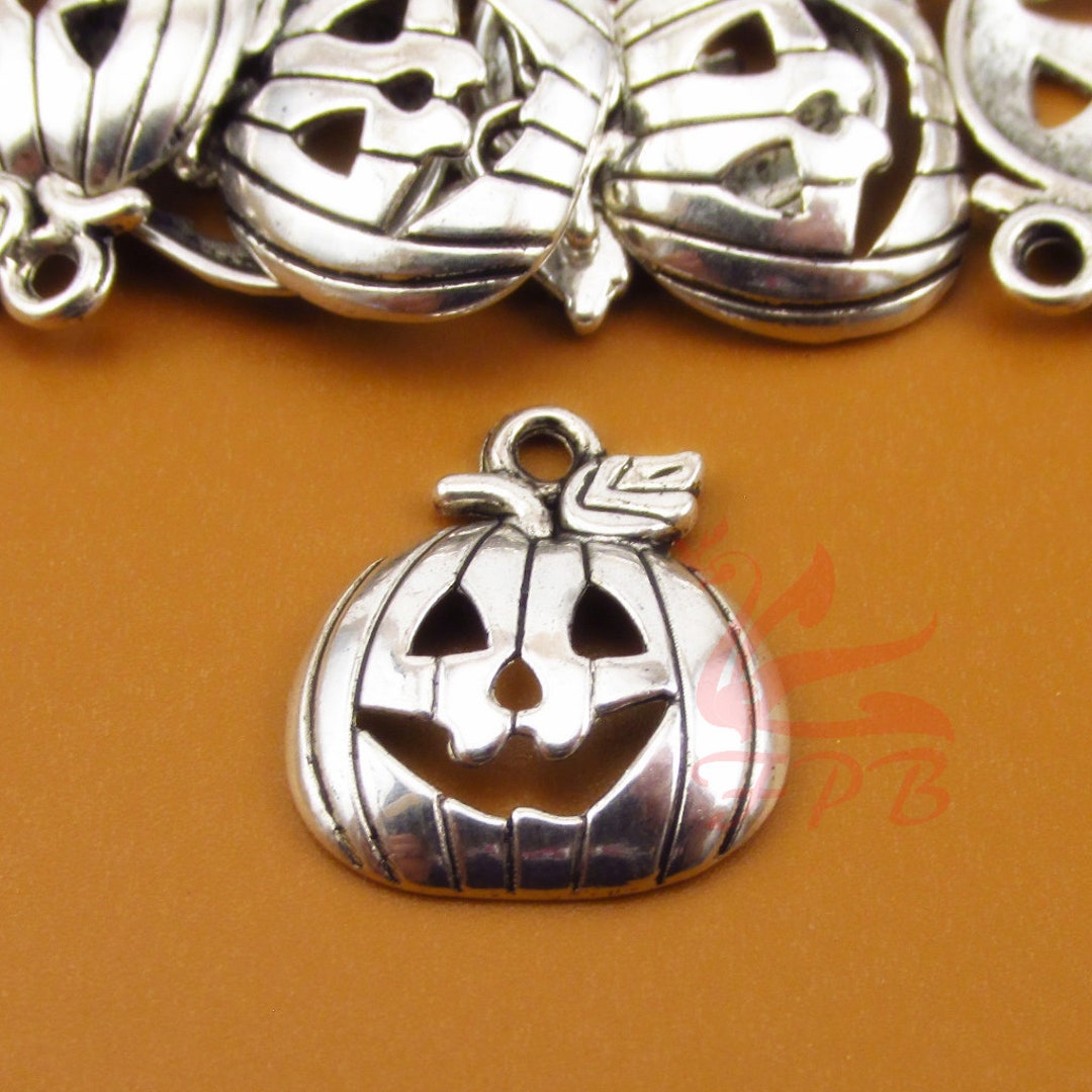 10 Pumpkin Jack O' Lantern Charms 18mm Wholesale Antiqued Silver Plated ...