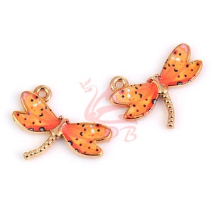 2 Pfirsich Libelle Charms 22 mm Großvergoldete Emaille Anhänger EC0101915