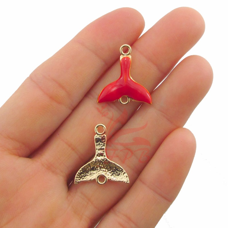 2 Mermaid Tail Charms 20mm Gray Enamel Gold Plated Pendants EC0112688
