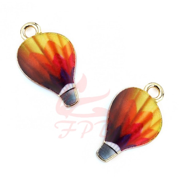 2 Hot Air Balloon Charms 17mm Rainbow Enamel Gold Plated Pendants EC0699667