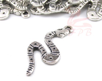 10 Snake Charms 26mm Antiqued Silver Plated Pendants SC08052022