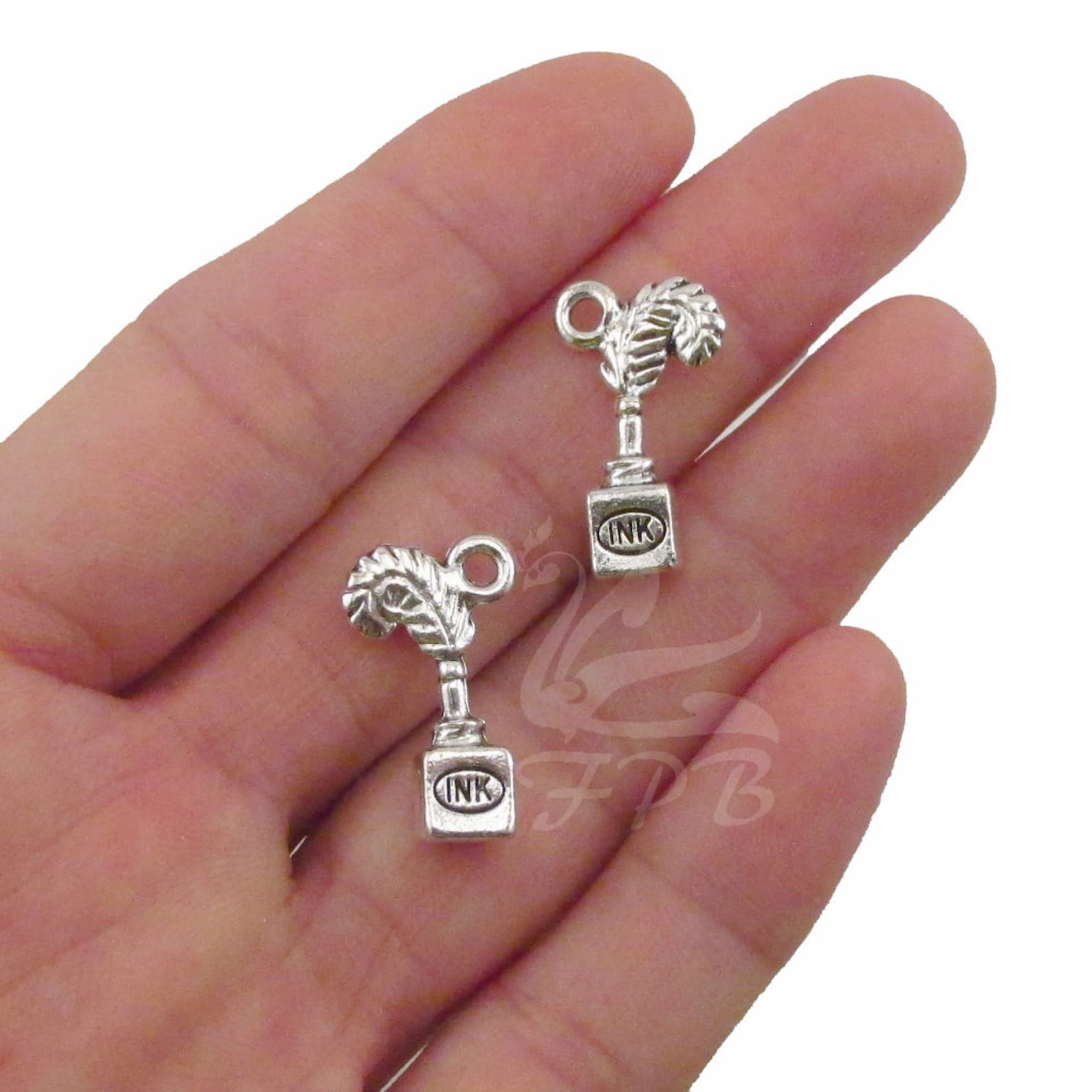 10 Ink and Quill Charms 20mm Antiqued Silver Plated Pendants SC0029882 ...