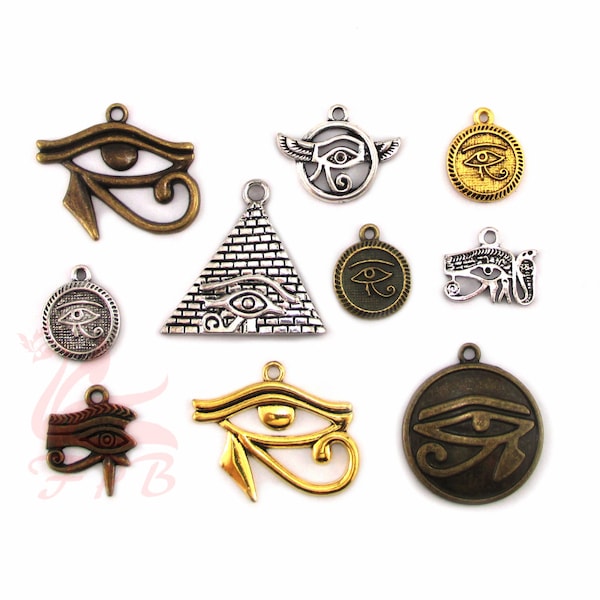 Egyptian Eye Of Ra Charms 10 Pieces Set - Wholesale Antiqued Gold Silver Bronze Eye Of Horus Egypt Charms Collection CC05202027