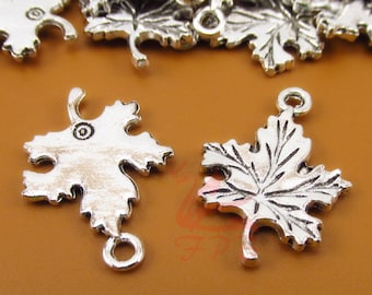 10 Maple Leaf Charms 26mm Wholesale Antiqued Silver Plated Autumn Leaves Pendants SC0003106