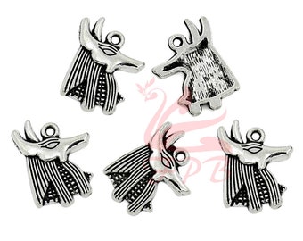 10 Anubis Egyptian God Of The Dead Charms 20mm Wholesale Antiqued Silver Plated Egypt Jackal Pendants SC0003229