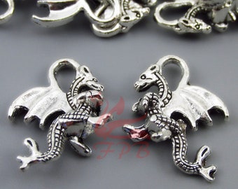 10 Dragon Charms 21mm Wholesale Antiqued Silver Plated Pendants SC0015017