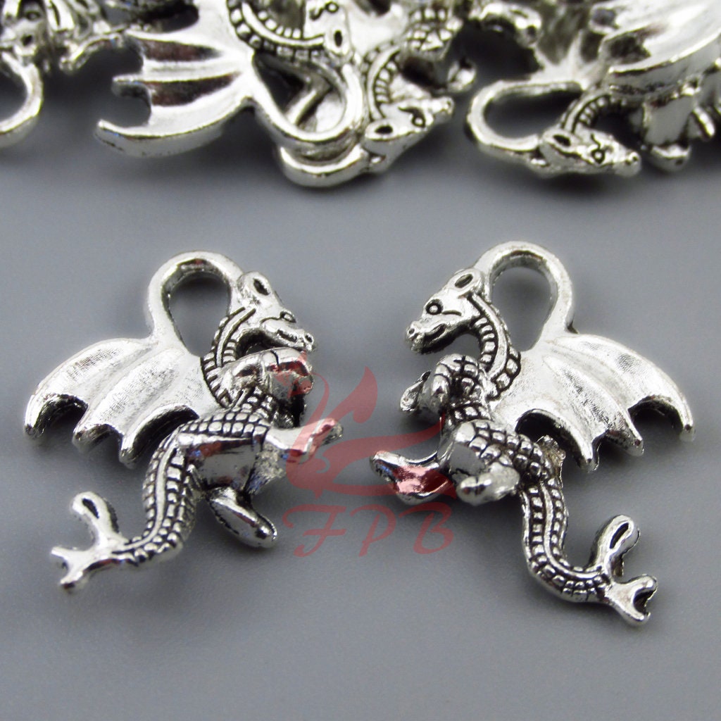 Dragon Charms DIY Jewelry Making Antique Silver Oriental Asian Look10 pcs  15mm