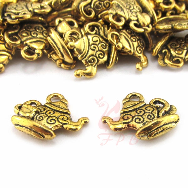 10 Teapot Teacup Charms 15mm Wholesale Antiqued Gold Plated Tea Pendants SC0029985